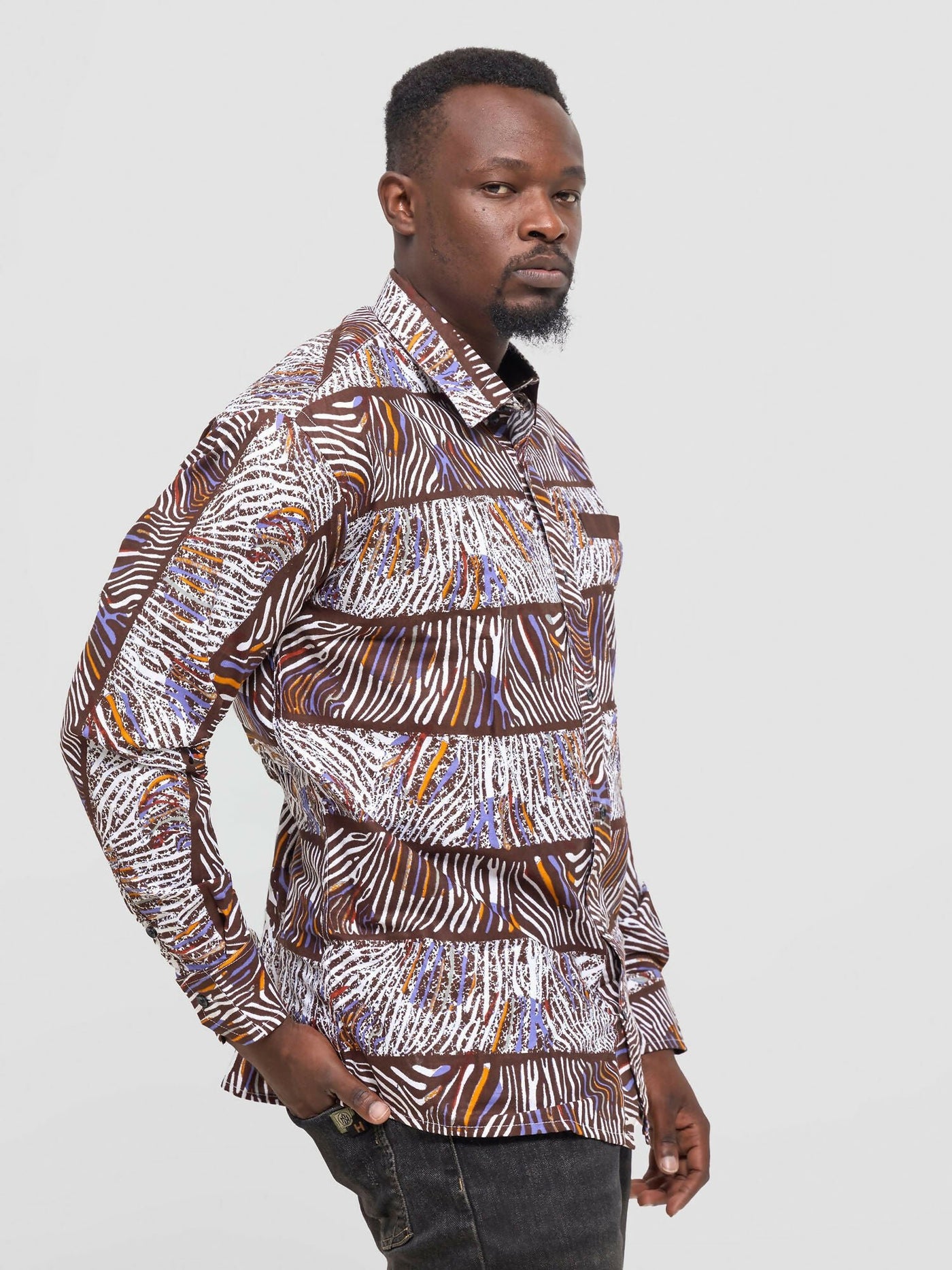 Mendilines Warm African Shirt - Brown / Purple Print - Shopzetu