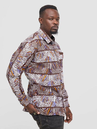 Mendilines Warm African Shirt - Brown / Purple Print - Shopzetu