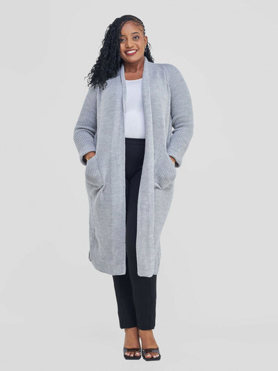 Anel’s Knitwear Midi Kimono - Light Grey - Shopzetu