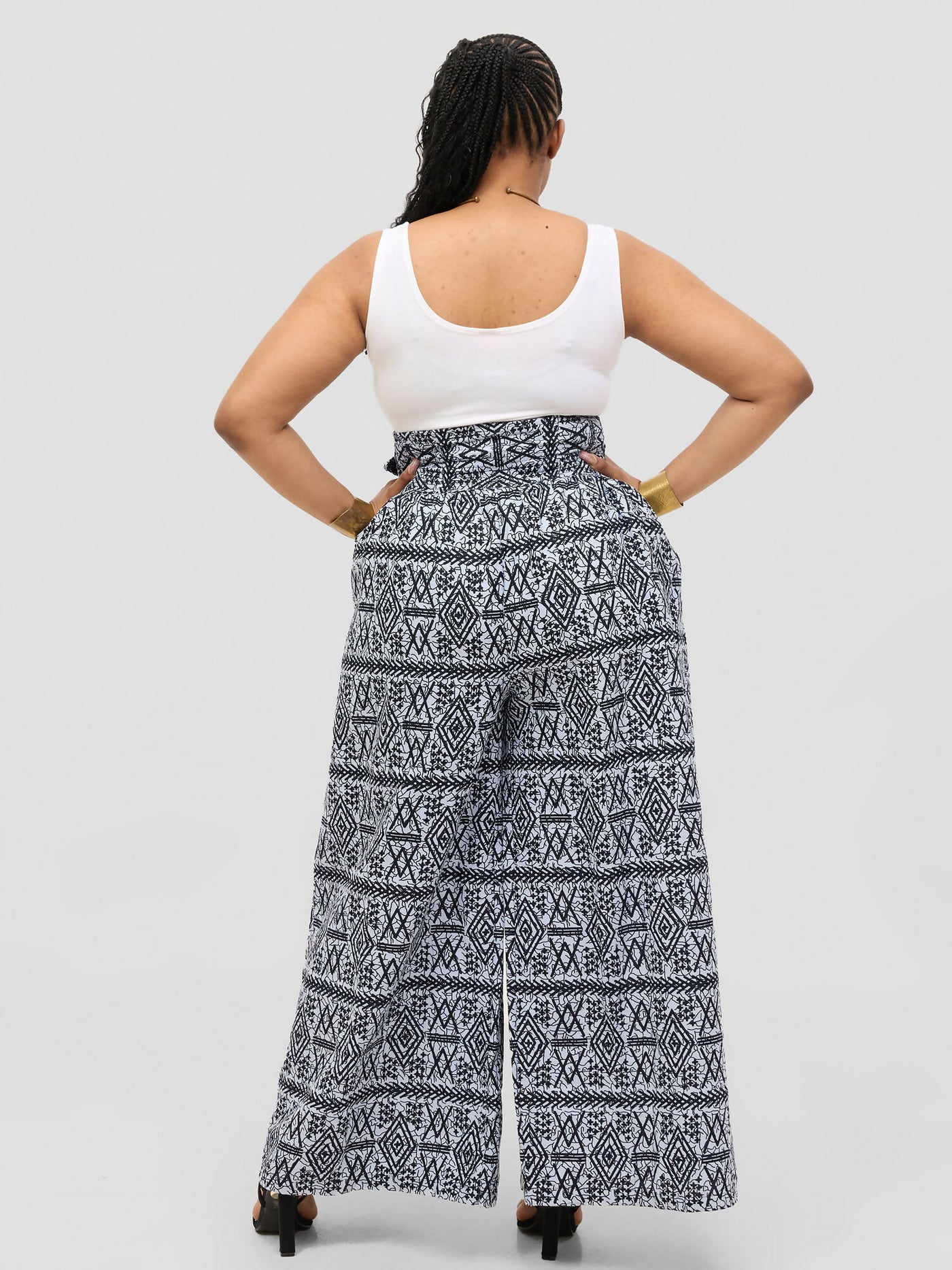 Waridi Africa Heri Palazzo Pant - Grey African Print - Shopzetu