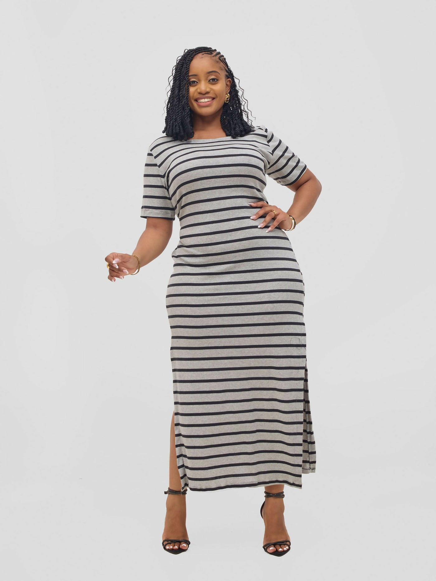 Gravio Fashions Meg Dress - Grey / Black - Shopzetu