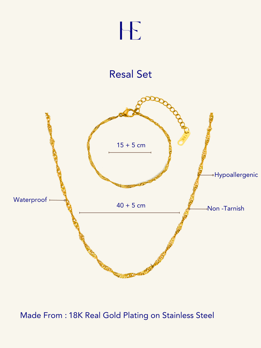 Resal Necklace/Bracelet Set - Gold - Shopzetu