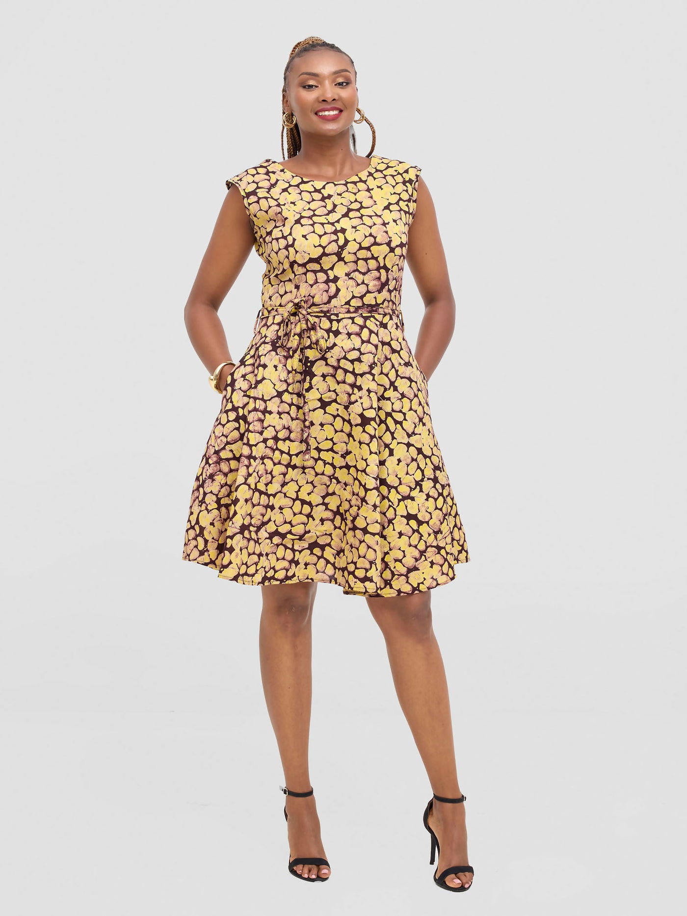 The Fashion Frenzy Raha Printed Skater Dress - Yellow - Shopzetu