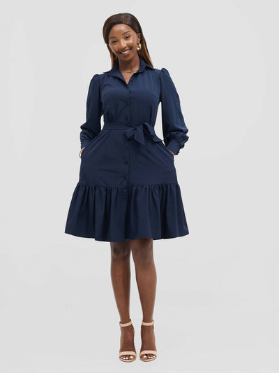 Cuttfitt Shirt Dress - Navy Blue - Shopzetu