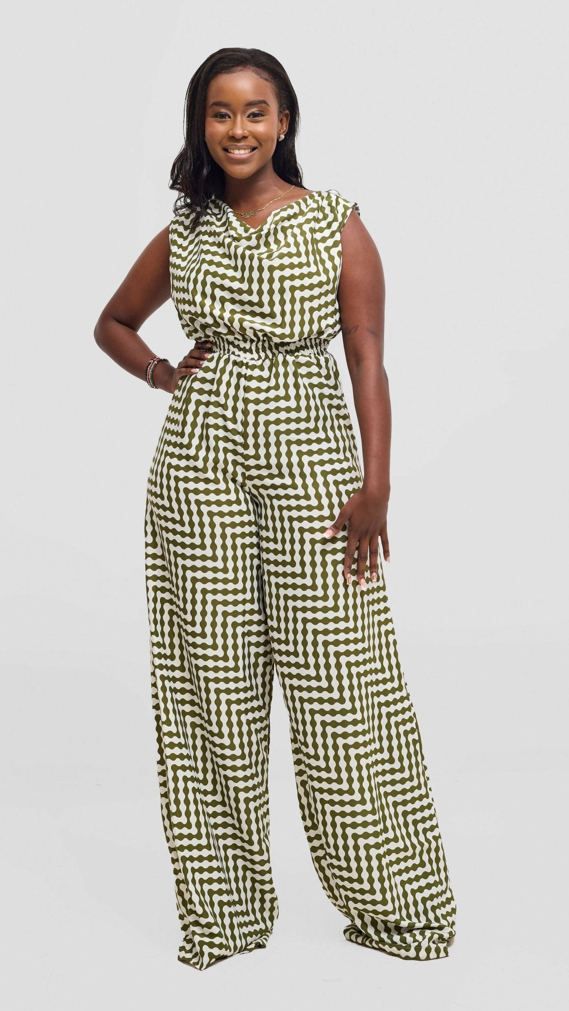 Inroses Bliss Jumpsuit - Jungle Green / Cream - Shopzetu