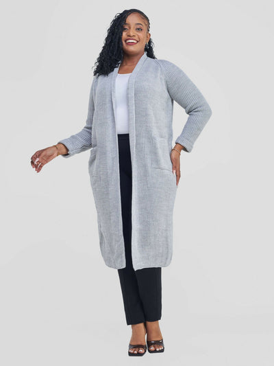 Anel’s Knitwear Midi Kimono - Light Grey - Shopzetu