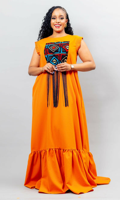 African Yuva Nova Dress - Orange - Shopzetu