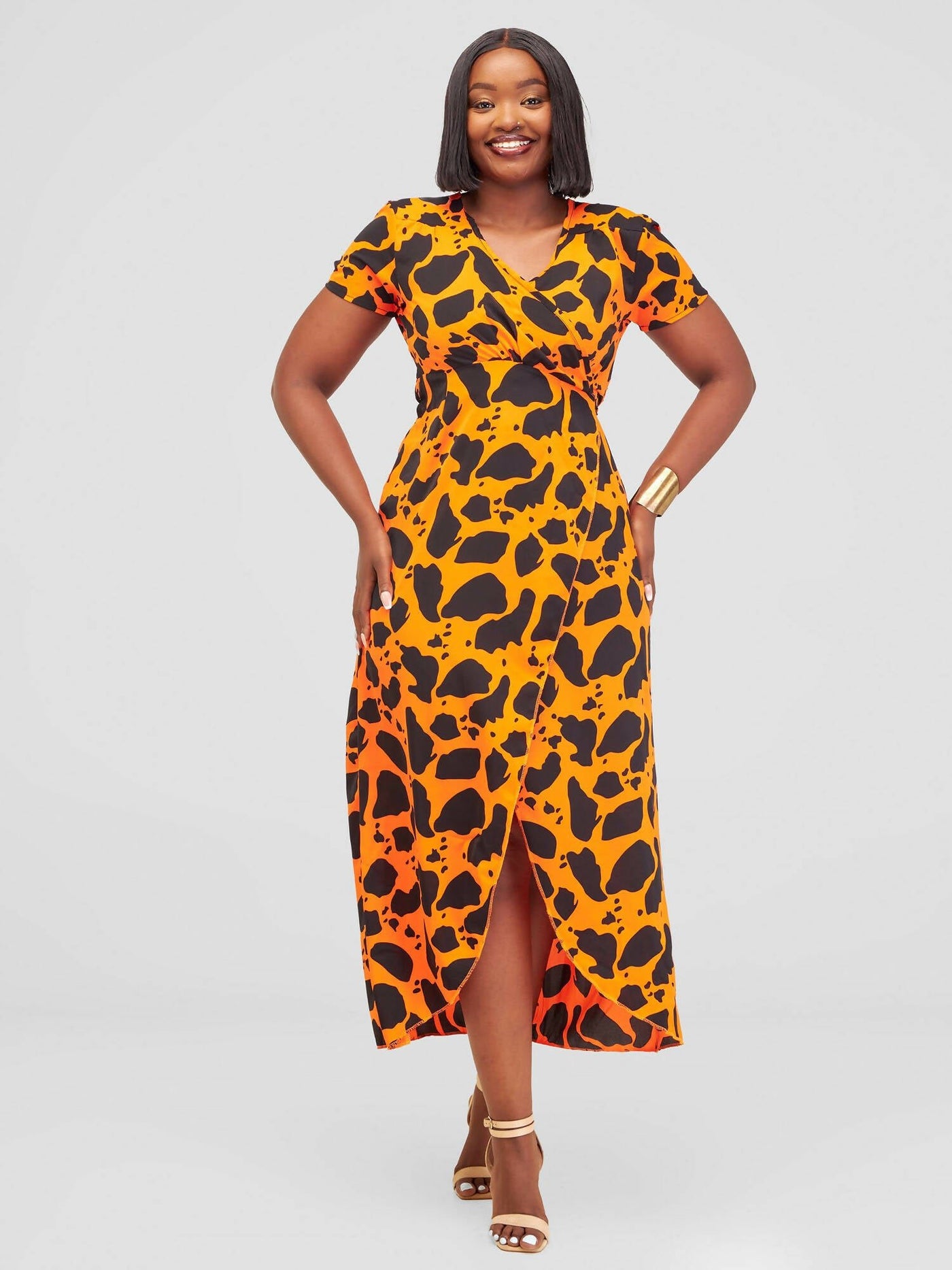 Distinct Wear Pili Dress - Orange / Black Print - Shopzetu