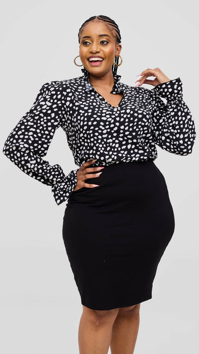 Lizola Landry Blouse Top - Black / White - Shopzetu