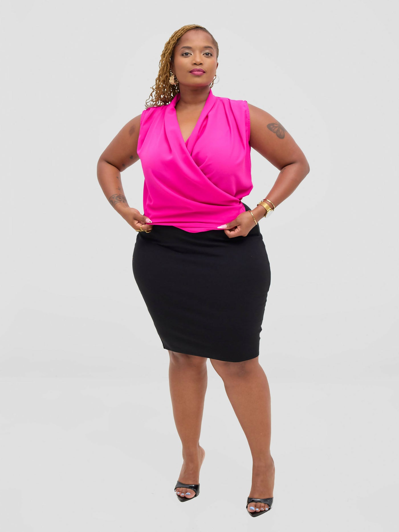 The Fashion Frenzy V - Neck Blouse Top - Pink - Shopzetu