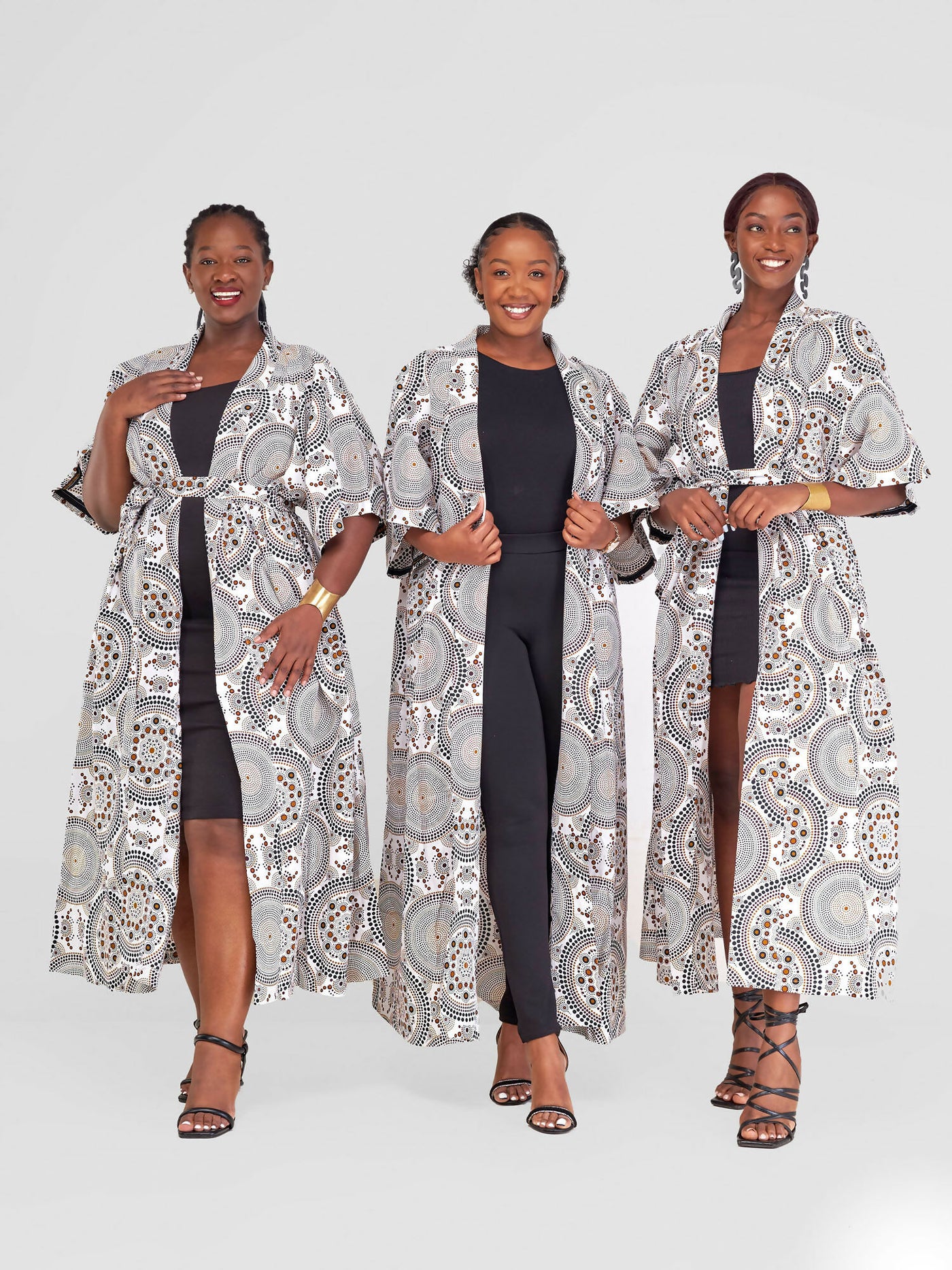 Simbaress Kanga Long Kimono - White / Black / Brown