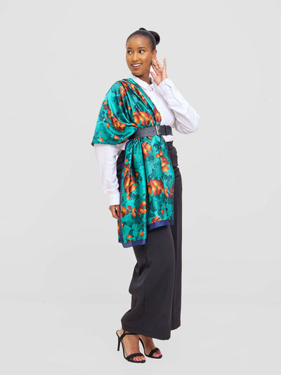Ukiyo Lifestyle Silk Scarf - Teal Green Print - Shopzetu