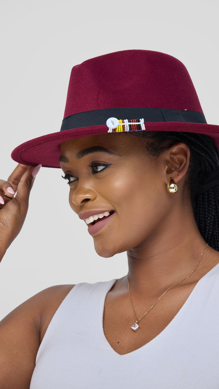 Umbo Collections Felt Fedora Hat - Burgundy