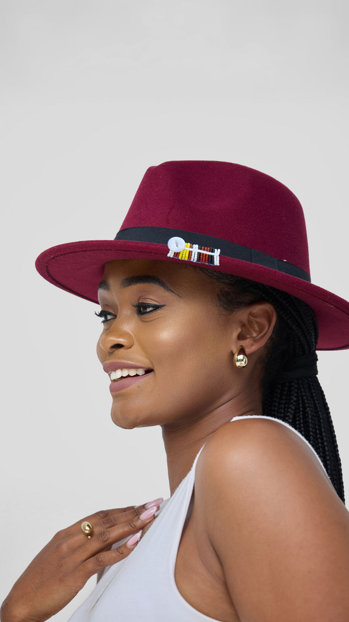 Umbo Collections Felt Fedora Hat - Burgundy
