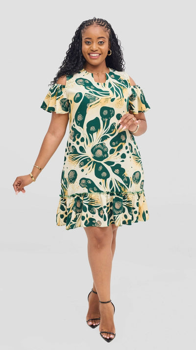 Jolly Fancy Wear Tesa Shift Dress - Emerald Floral - Shopzetu