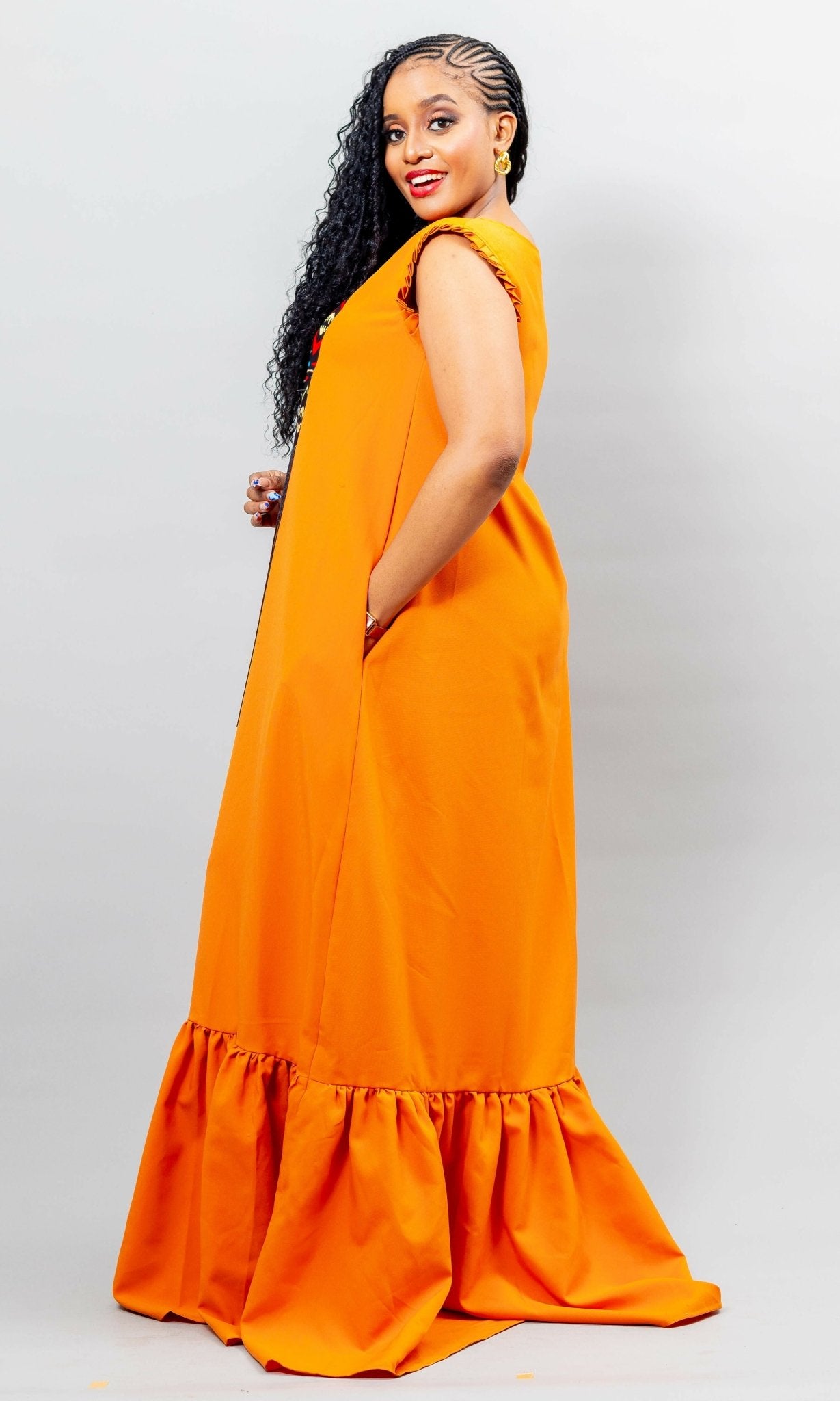 African Yuva Nova Dress - Orange - Shopzetu