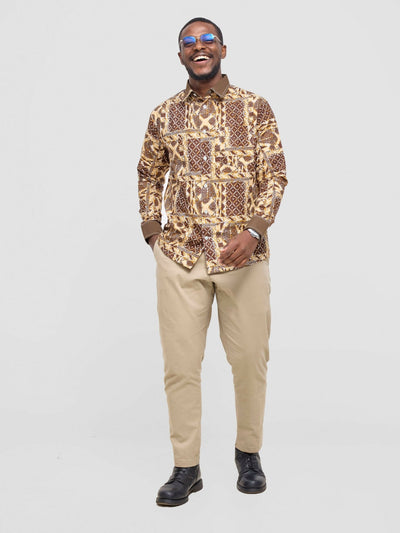Mendilines Warm African Shirt - Dark Brown Print - Shopzetu