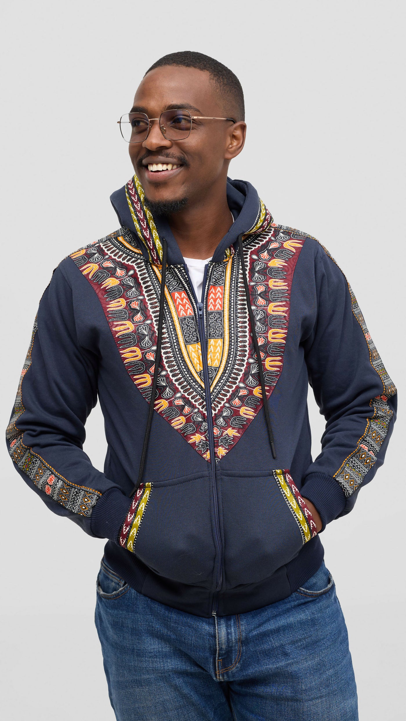Rafiki Threads Dashiki Hoodie - Navy Blue