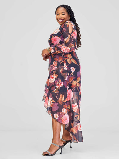 Stylish Sisters Dress - Floral Brown - Shopzetu