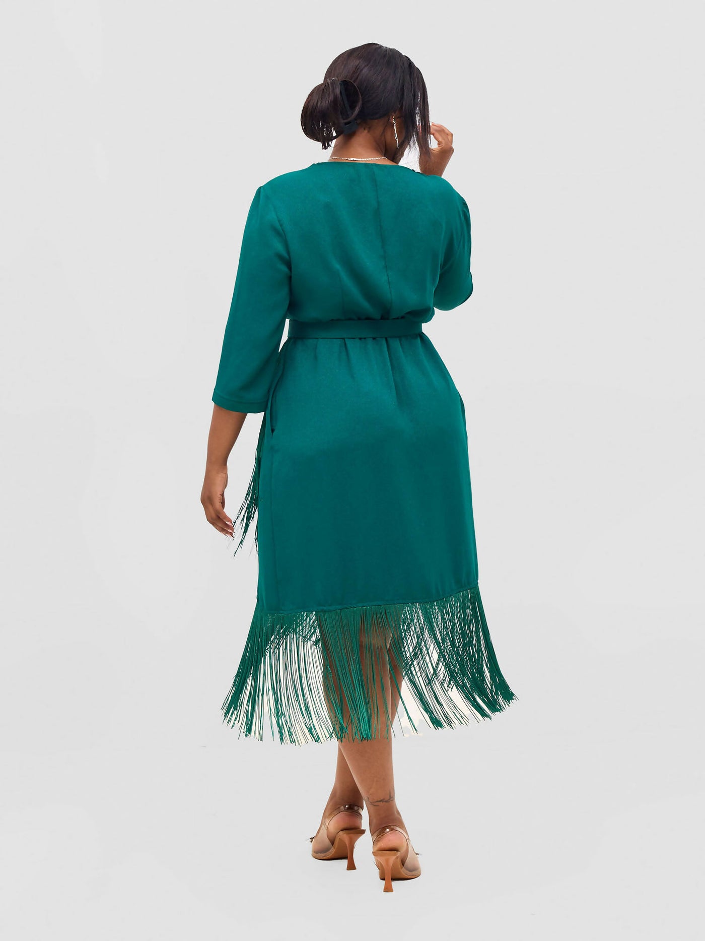 Elegance Fashion Tassels Belted Dress - Green - Shopzetu