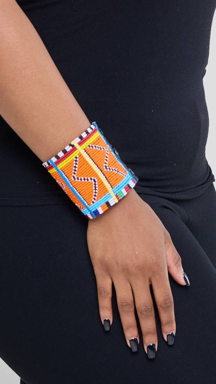 Naruki Handmade Maasai Beaded Cuff Bracelet - Multicolored
