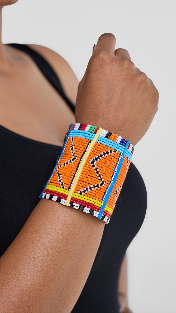 Naruki Handmade Maasai Beaded Cuff Bracelet - Multicolored