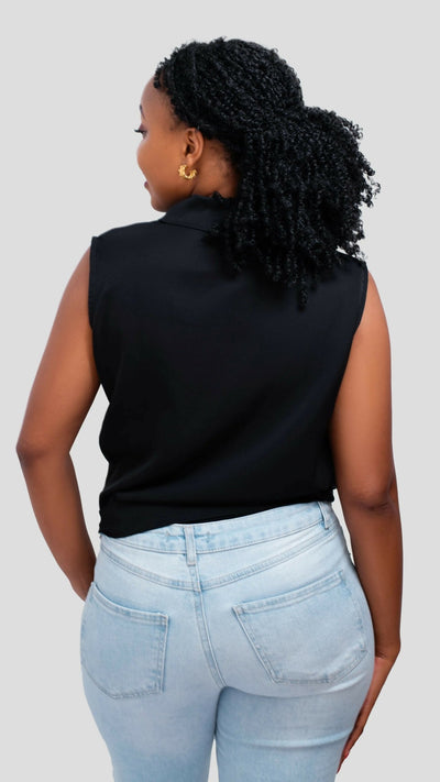 The Fashion Frenzy V - Neck Blouse Top - Black - Shopzetu