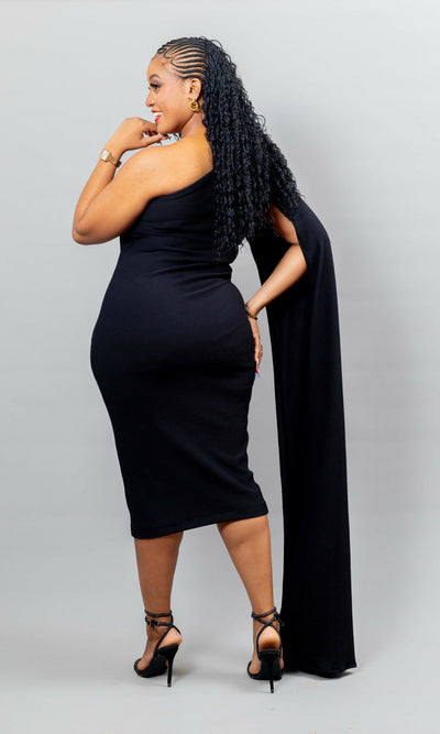 African Yuva Cinnamon Cape Dress - Black - Shopzetu