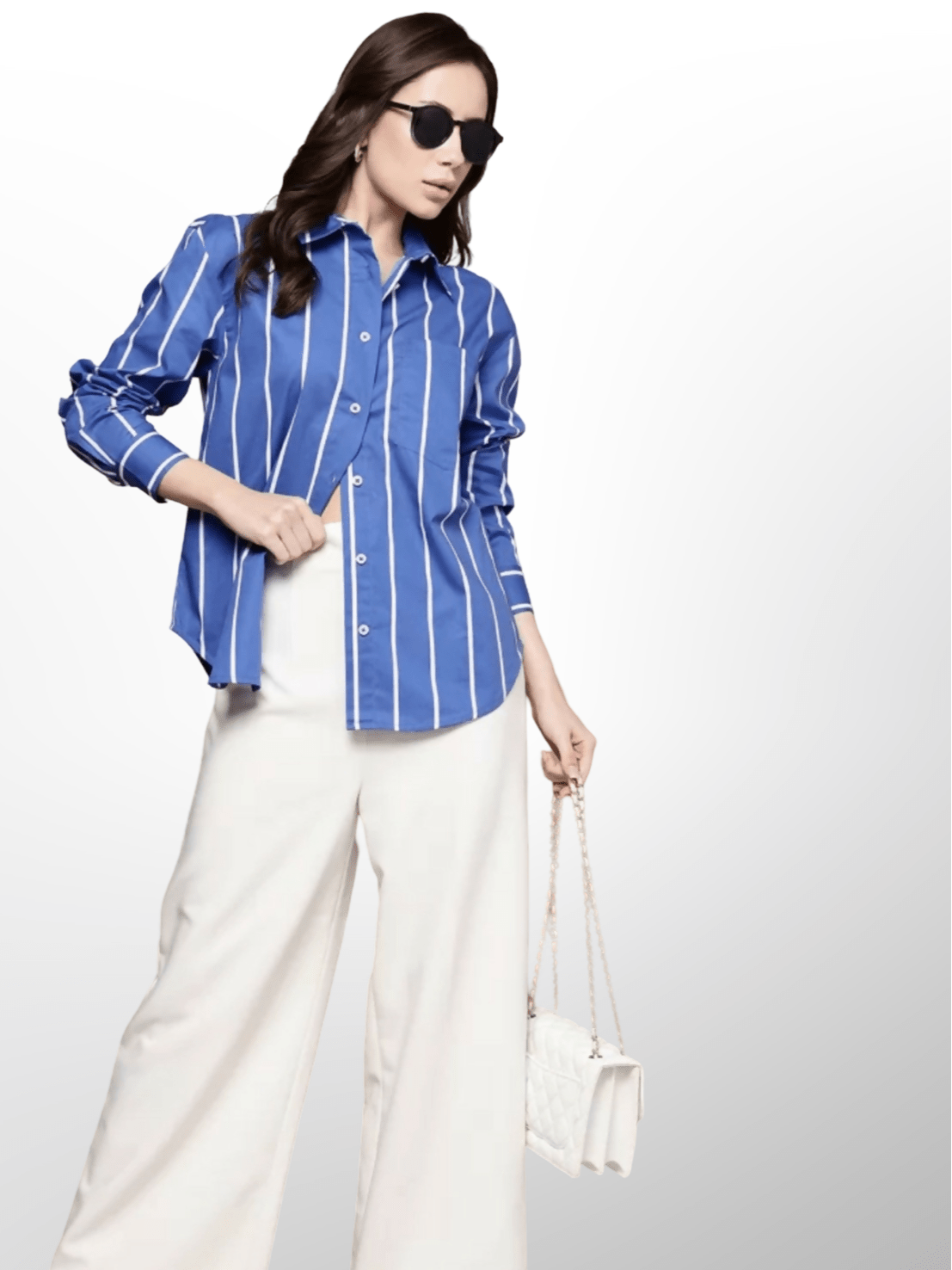 Zuana Kenya Stripped Shirt - White / Blue - Shopzetu