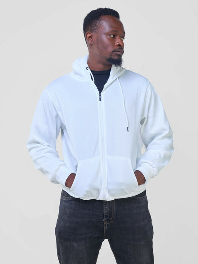 Round Neck with Zip Hoodie - White - Shopzetu