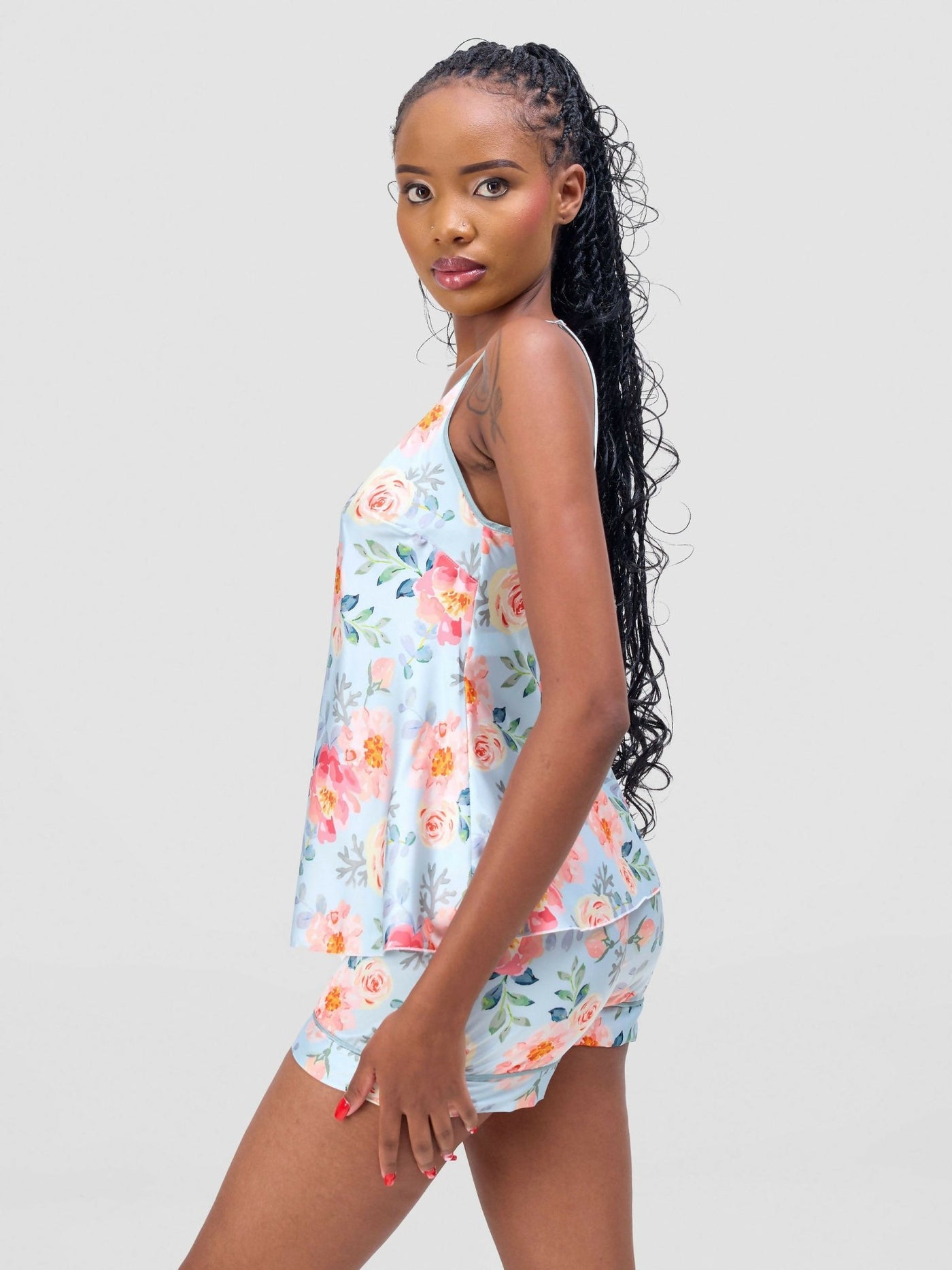 Iristyle Satin Floral Short Set - Floral - Shopzetu