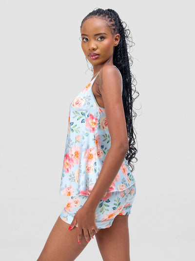 Iristyle Satin Floral Short Set - Floral - Shopzetu