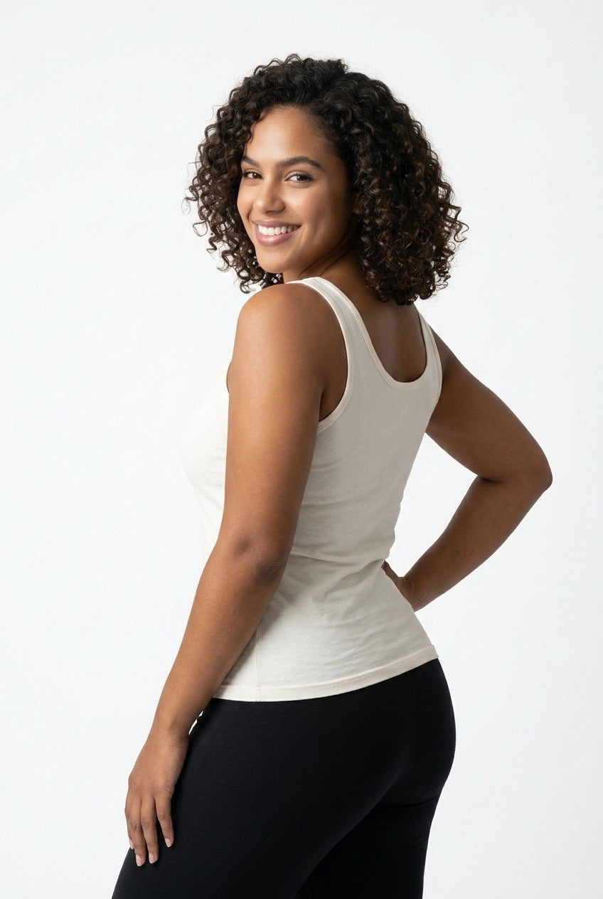 Stylish Sisters Classic Scoop-Neck Cotton Tank Vest Top - Cream