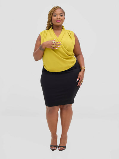 The Fashion Frenzy V - Neck Blouse Top - Yellow - Shopzetu