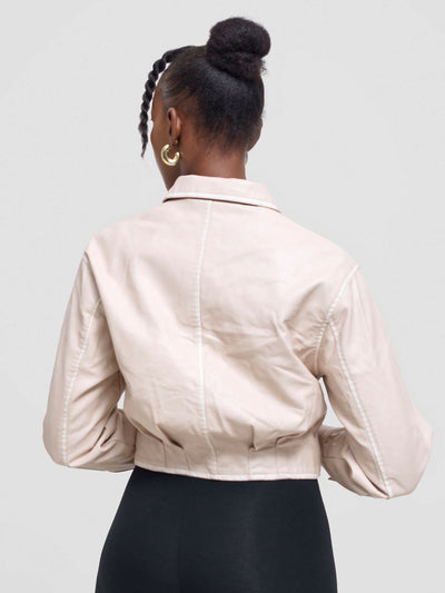 Stylish Sisters Leather Jacket - Cream - Shopzetu