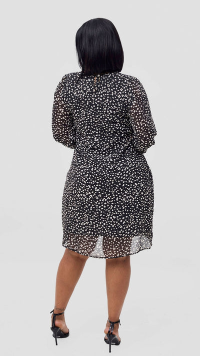 The Fashion Frenzy Printed Shift Dress - Black - Shopzetu