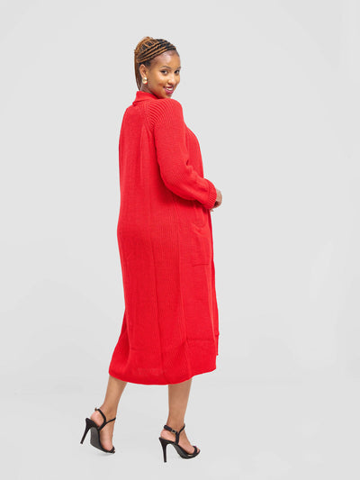Anel’s Knitwear Midi Sweater - Red - Shopzetu