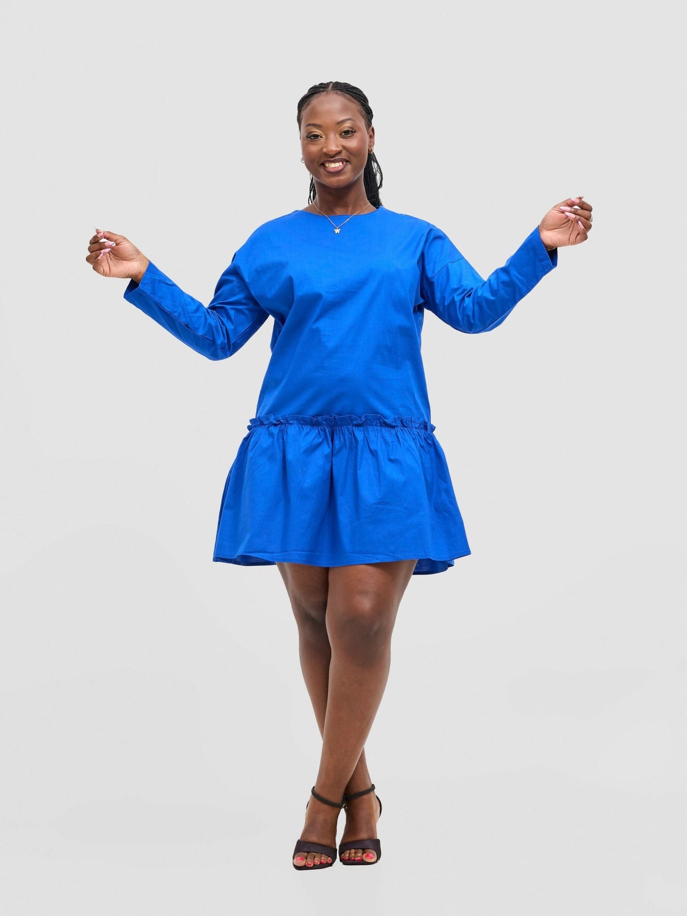 The Fashion Frenzy Buttoned Shift Dress - Blue - Shopzetu