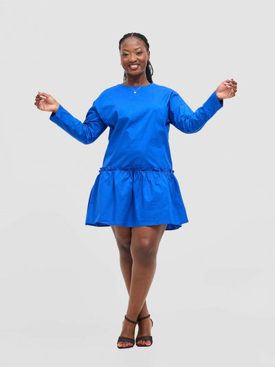 The Fashion Frenzy Buttoned Shift Dress - Blue - Shopzetu
