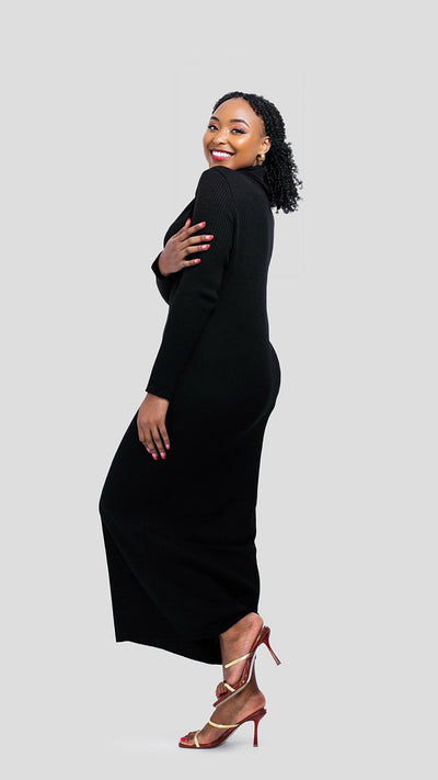 The Fashion Frenzy Pollneck Bodycon - Black - Shopzetu