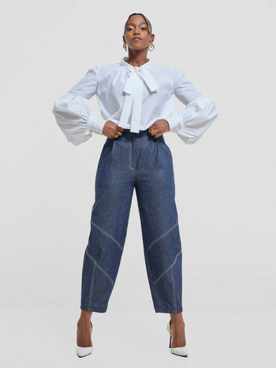 The Textile Loft Barrel Pant - Navy Blue - Shopzetu