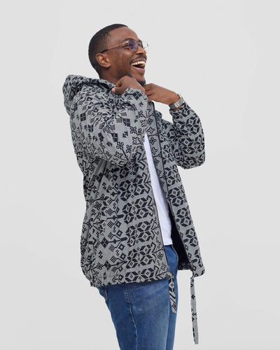 Gravio Fashion Monochrome Hooded Jacket - Black / White - Shopzetu
