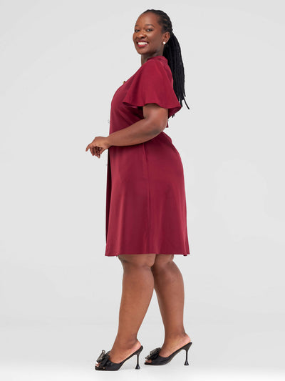 Jolly Fancy Wear Taira Shift Dress - Maroon - Shopzetu