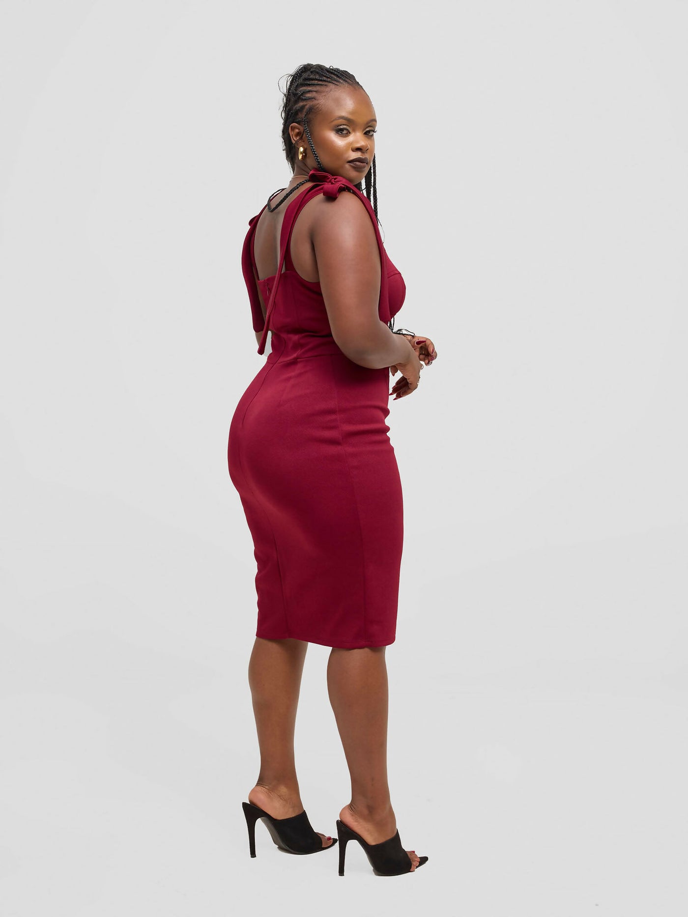 Elsie Glamour Valentina Knot Tie Dress - Burgundy - Shopzetu
