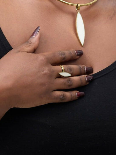 Purely Brass Wema Brass Ring - White / Gold - Shopzetu