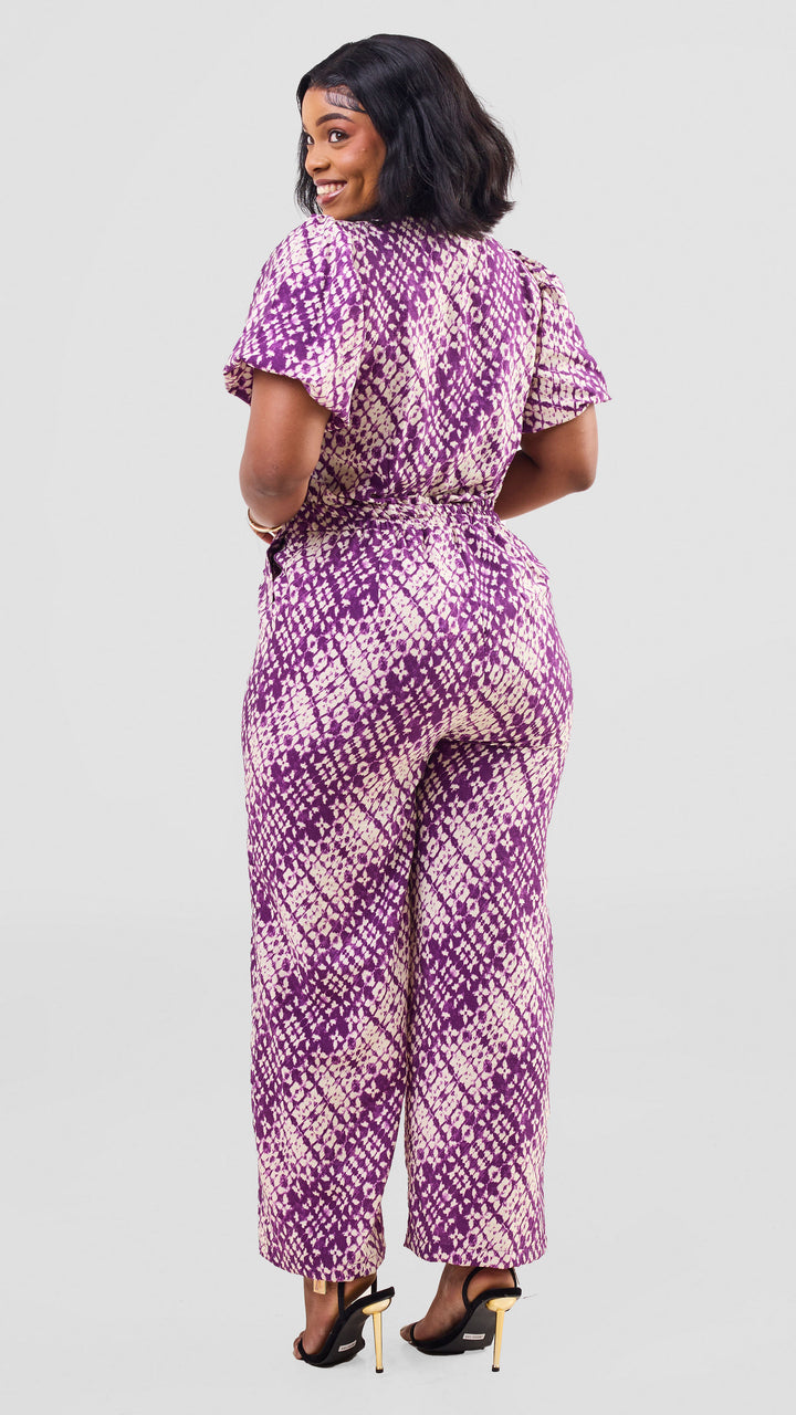 Inroses Linen Charoite Jumpsuit - Purple / White