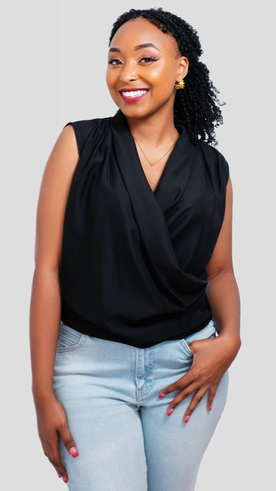 The Fashion Frenzy V - Neck Blouse Top - Black - Shopzetu