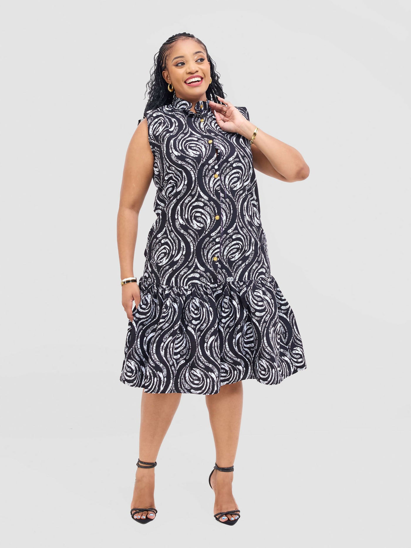 Prettygline Lindiwe Sleeveless Dress - Black / White - Shopzetu