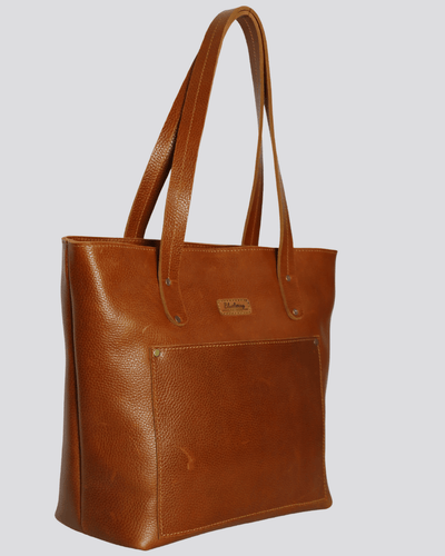 Blueberry Leather Tote Bag - Tan - Shopzetu