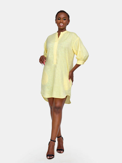 Tuli Nuru Shirt Dress - Yellow - Shopzetu